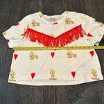 Urban Outfitters Unique Vintage Women's Tweety Bird Boxy T-Shirt White L Red Fringe Heart Graphic Photo 6