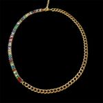 18K Gold Plated Cuban Chain Necklace Multi Cubic Zirconia Womens Jewelry Photo 2
