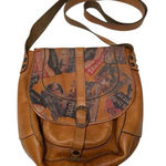 Patricia Nash  Vintage Patch leather saddle bag Nepali Coast Hawaii suede inside Photo 0