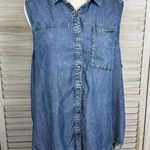 Rock & Republic Sleeveless Button Down Denim Look Top with Unfinished Hem-XL Photo 0