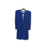 Vintage Silk Beaded Long Sleeve Cocktail Dress Shoulder Pads Illusion Neckline Blue Size M Photo 3