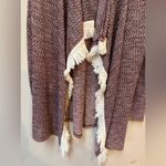 Arizona Jeans Arizona Juniors Maroon Cream Stretchy Long Sleeve Fall Fringe Sweater Cardigan L Photo 7