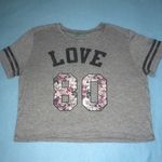 Workshop Republic Clothing WORKSHOP crop top “LOVE 80” floral grey black stripes short sleeve size L Photo 0