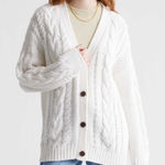Quince  White Oversized Cable Knit Organic Cotton Cardigan Sweater Women's Sz S Photo 0