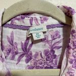 Sundance  Sz XS Chantilly Blooms Button Down Top Blouse White Purple Floral Bird Photo 4