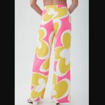 Trina Turk Verity Bright Pink & Yellow Retro Floral Wide Leg Pants 0 Photo 1