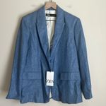 ZARA NWT  Blue Shimmer Metallic Blazer Size Small Photo 1
