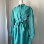 Vintage ‘80s Schrader Sport Teal & White Collared Belted Button Front Midi Dress Green Size 14 Photo 2