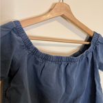MOTHER The Cold Shoulder Fray Top in Shadow Blue Photo 5