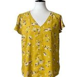 H&M Blouse V-neck Short Sleeves Popover Yellow White Floral Women’s Size 10/M Photo 0