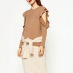 ZARA ✨HP✨ Camel Ruffle Open Shoulder Sweater✨ Photo 1