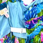 Plenty‎ Size 4 Dress Blue Neon Floral Bright Strapless Ruffle Built in Bra Photo 4