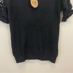 NWT BiBi Black Crochet Sleeves Cotton Blend Crewneck Ribbed Sweater Size‎ XL Photo 4