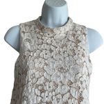Rose & Olive Women Top S Ivory High Neck‎ Lace Overlay Nude Lining Feminine Sexy Tan Photo 10