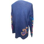 Christina Navy Blue with Bright Colored Paisley Pattern Crewneck Long Sleeve Han Size L Photo 2