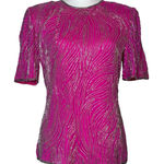 Laurence Kazar Vintage Y2K  Silk Beaded Blouse Top Size M Fuchsia Evening Fairy Photo 0
