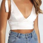 LIONESS Champagne Beige Satin Tie Strap Escape Artist Crop Tank Top XS Photo 0