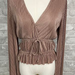 ZARA  Taupe V-Neck Pleated Blouse Photo 0