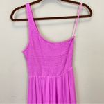 Saltwater Luxe ‎ Pink One Shoulder Satin Dotted Smocked Tiered Maxi Dress Size S Photo 3