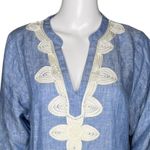 Boden Dress Womens 2R‎ Blue Gray Bella Embroidered Chambray Linen Boho Peasant Size 2 Photo 4