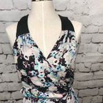 Parker ‎ Black Floral Print Silk Leather Wrap Dress Photo 1