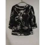 Christopher & Banks  Black Sparkle Embroidered Scalloped Hem 3/4 Sleeve Top S Photo 4