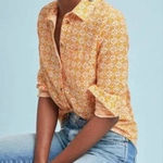 Anthropologie  Maeve Petrin Button Down‎ Shirt Geometric Floral Orange Size 0 Photo 0