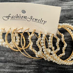Gold and Pearl Hoop Earrings Set Photo 0
