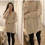 Topshop Wool Blend Taupe Ribbed V-Neck Sweater Size 8 Photo 2