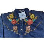 Vtg Jeetish Pretty Bleu Blue Acid Washed Denim Beaded Sequin Embellished Shirt S Photo 1