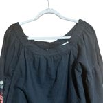 Umgee Top Womens Large Black Floral Embroidered Scallop Hem Drop Shoulder Blouse Photo 1
