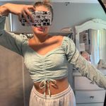 Long sleeve eyelet lace crop top Blue Size XS Photo 0