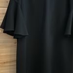 Lafayette 148 Size Medium V Neck Elbow Length Ruffle Sleeve Dress LBD Black Photo 3