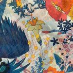 None Kimono Swim Coverup Sheer Colorful White Blue Floral Print Open Front Small Photo 7