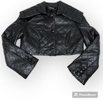Bebe Vintage  leather jacket, cropped, diamond quilt, exagerated collar, black,XS Photo 3