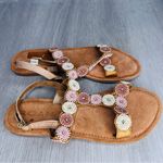 Bed Stu  Roan Beaded Leather Sandals shoes with Pink and Cream Accents Photo 2