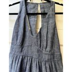 CAbi  Blue Linen Maxi Dress M Chambray V Neck Sophisticated Office Business Photo 7