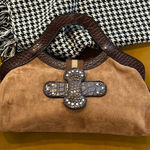 Faux suede, faux leather handbag with rhinestones stones Brown Photo 0