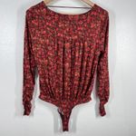 Free People Intimately Kaya Print Cutout Bodysuit Chocolate Combo Womens Medium Red Photo 3