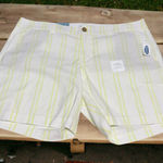 Old Navy Womens Shorts Sz 14 White Yellow Neon Stripes 5" NEW NWT Cotton Photo 0