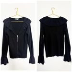 Boston Proper Black Ribbed Knit Ruffled Cardigan Large Bell Sleeves Whimsygoth Photo 1