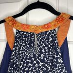 Judith March  Dress Large Blue Orange Beaded Neckline Swing A Line Preppy Lined Photo 6