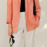 Kasper Womens Linen Peach Pink Satin Lined Open Front Lapel Blazer sz 16P Career Photo 0