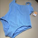Kona Sol  Blue Ribbed One Piece Swimsuit Photo 2