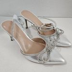 BCBGeneration  Annese Silver And Rhinestone Heels Ankle Straps Size 8 Swiftie Photo 1