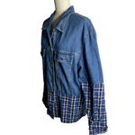 Mistress Rocks  Enthuse Denim Jacket S Blue Plaid Oversized Button Up Pockets Photo 3