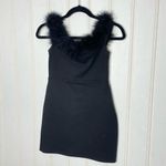 NBD Revolve X Marisole Off Shoulder Feather Trim Mini Black Dress Size XS Photo 11