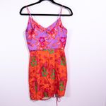 Delfi Lala Satin Multi Color Floral Flower Print Ruched Mini Party Dress XS Photo 3