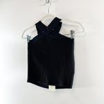 Allie Rose  Sleeveless Cross Halter Ribbed Knit Cropped Tank Top Black Large Photo 9