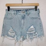 PacSun Light Wash Denim Distressed High Rise Festival Shorts Photo 0